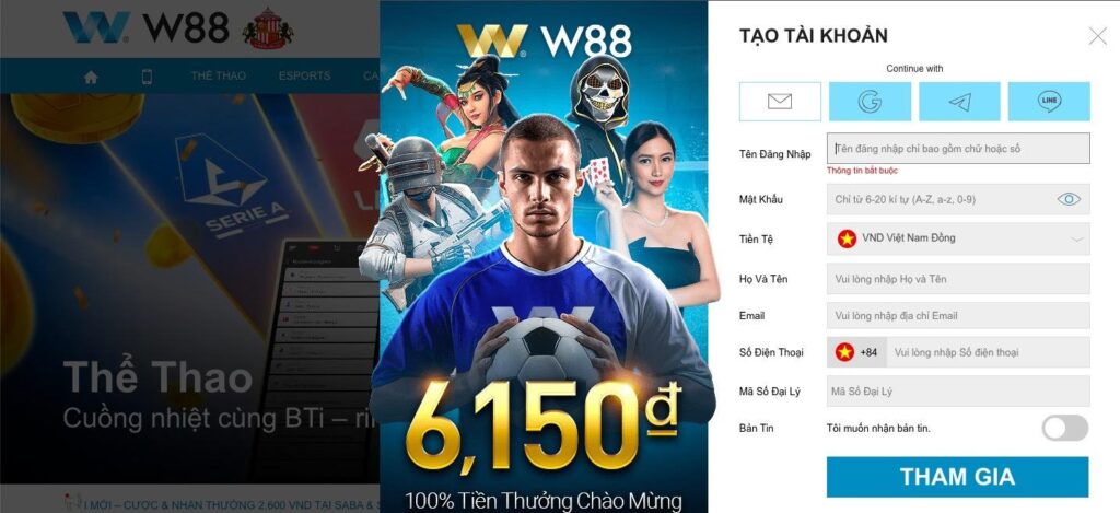 đăng ký tài khoản w88